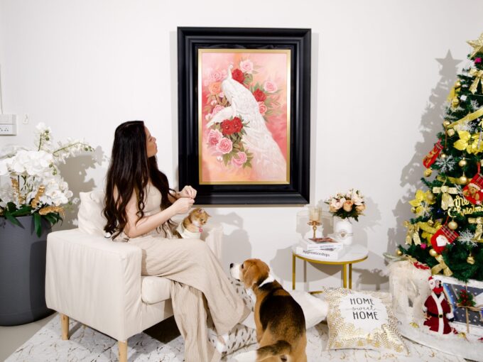 ความรักและนกยูงขาว – 60 x 90 ซม Art Gallery 2