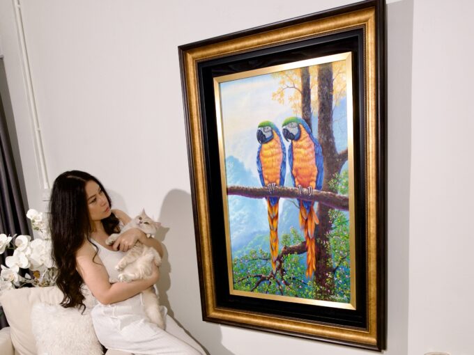 นกทองแดงสองตัวบนกิ่งไม้ – 60 x 90 ซม Art Gallery 2