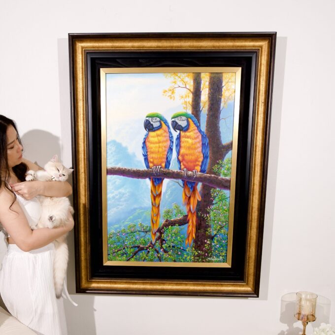 นกทองแดงสองตัวบนกิ่งไม้ – 60 x 90 ซม Art Gallery